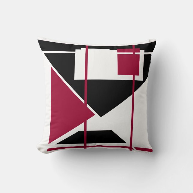 Burgundy Black White Triangular Geometric Design Kudde (Framsida)