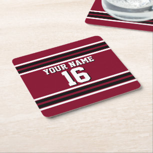 Burgundy Black Wht Team Jersey Anpassningsbar Numb Underlägg Papper Kvadrat