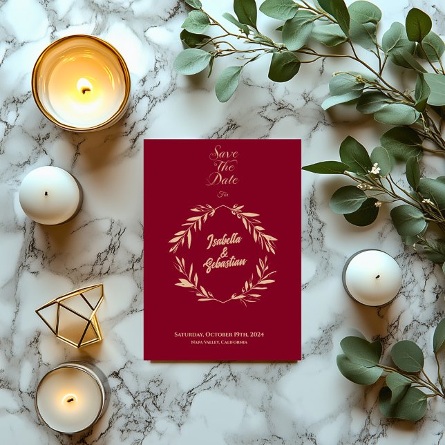 Burgundy & Blek Guld Rhombus Spara datumet Bröllop Inbjudningar (Skapare uppladdad)