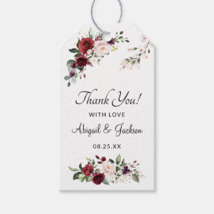 Burgundy Bliss Blommigt Wedding Favor Tack Presentetikett