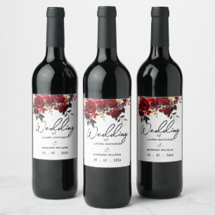Burgundy Bliss: Elegant Blommigt Vine Mönster i Wi Vinflaska Etikett