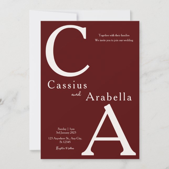 Burgundy Bliss: Version 1 bröllopsinbjudan Inbjudningar (Framsida)