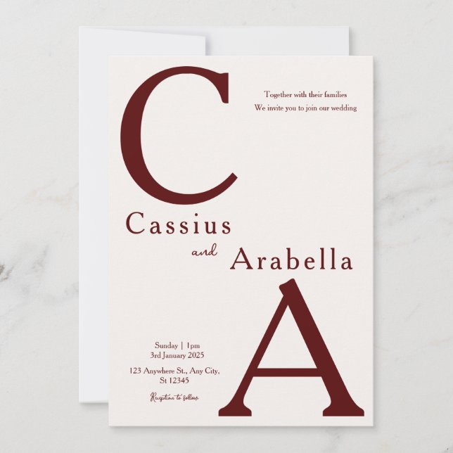 Burgundy Bliss: Version 2 bröllopsinbjudan Inbjudningar (Framsida)