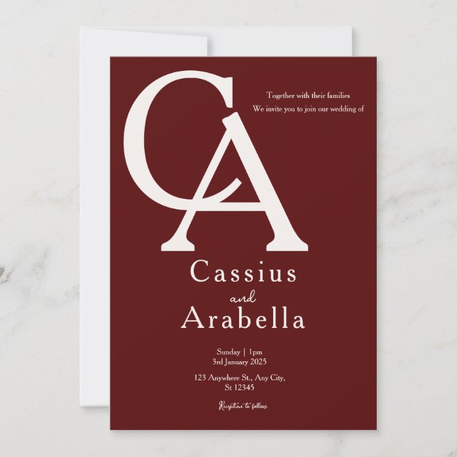 Burgundy Bliss: Version 4 bröllopsinbjudan Inbjudningar (Framsida)