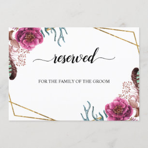 Burgundy Blommar Bröllop Reserved Seed Sign Inbjudningar