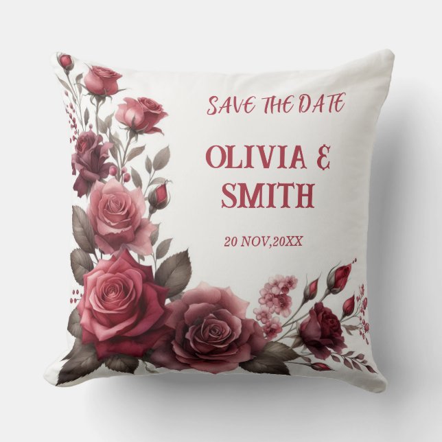 Burgundy Blommar Elegance Dekorativ kudde (Framsida)