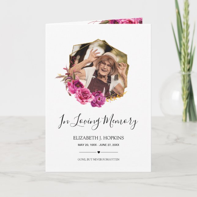 Burgundy Blommar Geometric Ram 2 Photo Funeral Program (Framsida)