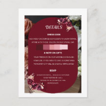 Burgundy Blommig Bröllopsdetaljer RSVP Bilaga