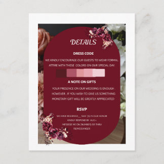 Burgundy Blommig Bröllopsdetaljer RSVP Bilaga