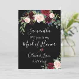 Burgundy Blommig Elegant Rustik Min Brudtärna Inbjudningar