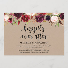 Burgundy Blommig Elopement Mottagning Kraft Inbjud Inbjudningar