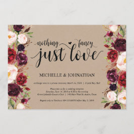 Burgundy Blommig Elopement Mottagning Kraft Inbjud Inbjudningar
