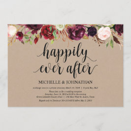 Burgundy Blommig Elopement Mottagning Kraft Inbjud Inbjudningar