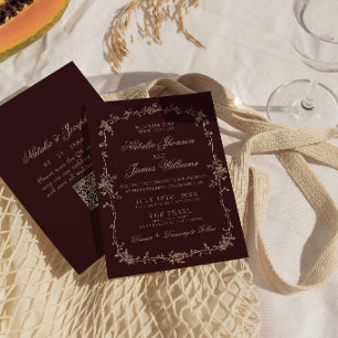 Burgundy Blommig Gammal Peng Boho QR-kod Bröllop Inbjudningar