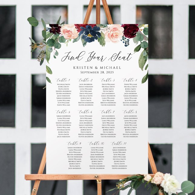 Burgundy Blommig Hitta din plats Placeringsplan Poster (Skapare uppladdad)
