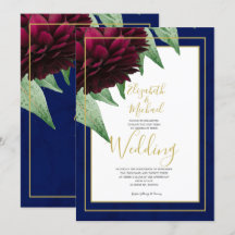 Burgundy Blommig Marin Guld Elegant Chic Bröllop