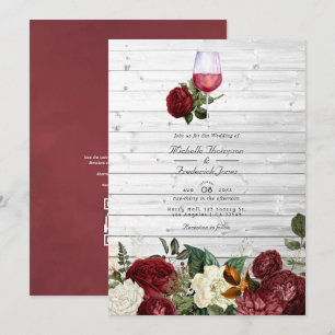 Burgundy Blommig QR-kod RSVP Vinprovning Bröllop Inbjudningar