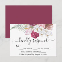 Burgundy Blommig RSVP-kort