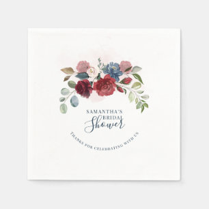 Burgundy Blommig Script Framtida Mrs Bröllopsdusch Pappersservett
