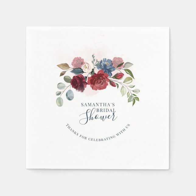 Burgundy Blommig Script Framtida Mrs Bröllopsdusch Pappersservett (Framsidan)
