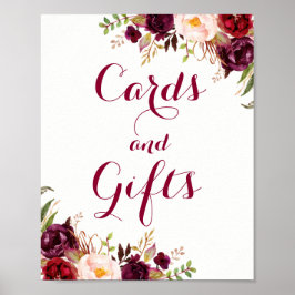 Burgundy Blommiga Kort Och Gåvor Bröllopsaffisch Poster
