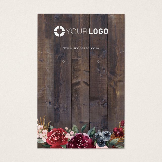 Burgundy blommigt anpassningsbar logotyp visning f visitkort (Framsida)