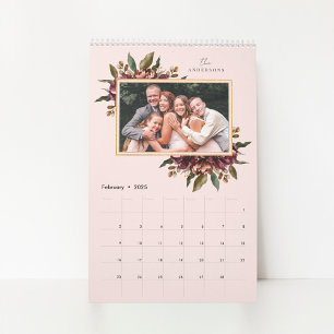 Burgundy Blommigt Anpassningsbar Photo Calendar Kalender