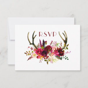 Burgundy Blommigt Antlers buffet + inbjudna gäst OSA Kort
