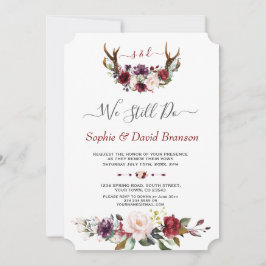 Burgundy Blommigt Antlers Calligraphy. Inbjudningar