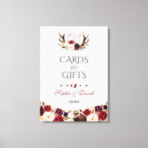 Burgundy Blommigt Antlers Cards & Gifts Bröllop Canvastryck