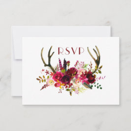 Burgundy Blommigt Antlers | entré + inbjudna gäste OSA Kort