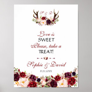 Burgundy Blommigt Antlers Kärlek är Sweet Ta ett f Poster
