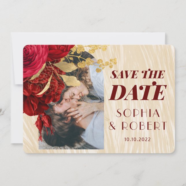 Burgundy Blommigt Arch Photo Spara Datumet (Framsida)