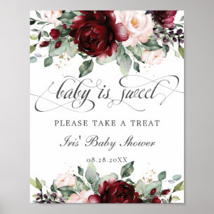 Burgundy Blommigt Baby är Sweet Ta ett fördrag Poster