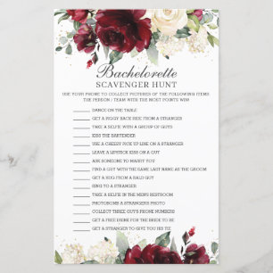 Burgundy Blommigt Bachelorette Scavenger Hunt Game