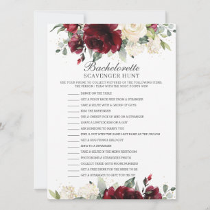 Burgundy Blommigt Bachelorette Scavenger Hunt Game Inbjudningar