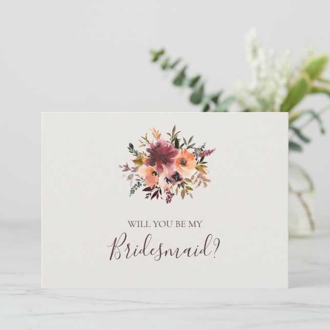 Burgundy-Blommigt | Beige Bridesmaid Frieri kort (Stående Fram)