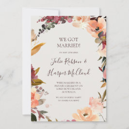 Burgundy-Blommigt | Beige Elopement Notice Inbjudningar