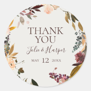 Burgundy-Blommigt   Beige Tack Wedding Favor Runt Klistermärke