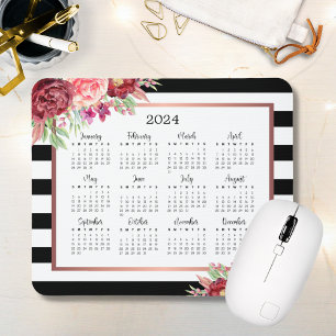 Burgundy Blommigt Black Rand 2024-kalender Musmatta