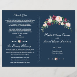 Burgundy  Blommigt - blått Bröllopsprogram