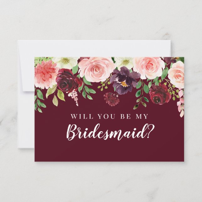 Burgundy Blommigt blir du min Bridesmaid Frieri Inbjudningar (Framsida)