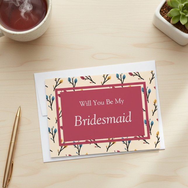 Burgundy Blommigt blir du min Bridesmaid Frieri Inbjudningar (Skapare uppladdad)