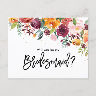 Burgundy Blommigt blir du min bridesmaid Inbjudan Vykort