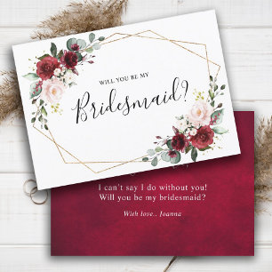 Burgundy Blommigt blir du min bridesmaid Inbjudningar
