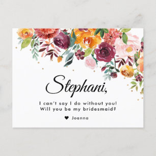 Burgundy  Blommigt blir du min bridesmaid Vykort