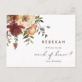 Burgundy Blommigt blir du min Maid of honor Inbjudan Vykort