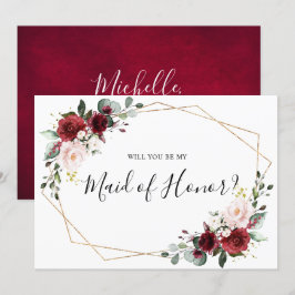 Burgundy  Blommigt blir du min Maid of honor Inbjudningar