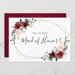 Burgundy  Blommigt blir du min Maid of honor Inbjudningar