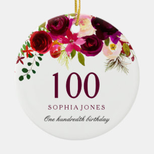 Burgundy Blommigt Boho 100th Birthday Gift Julgransprydnad Keramik